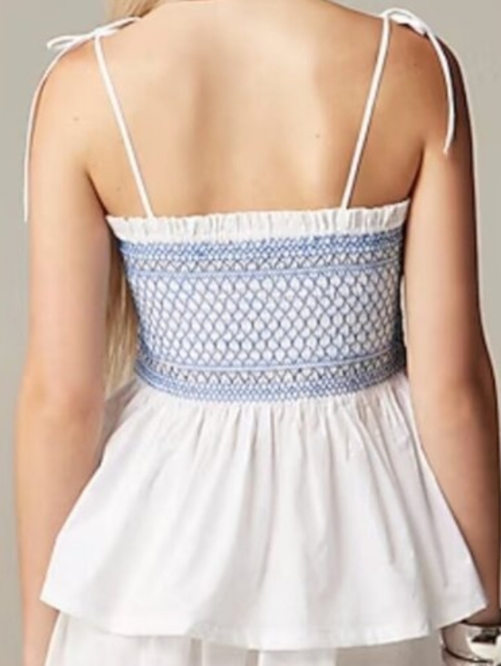 J. Crew White Camisole with Blue Smocked Bodice - Picture 2 of 9